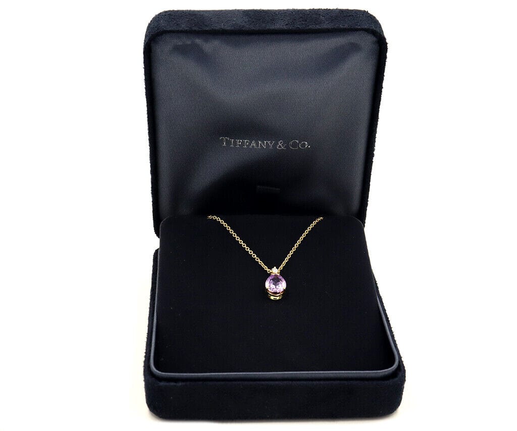 Tiffany & Co. 1.86ct Pear Cut Purple Sapphire and Diamond Pendant Necklace 18K