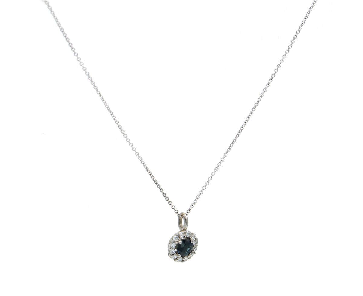 0.70ct Round Sapphire and 0.50ctw Diamond Halo Pendant Necklace in 14K