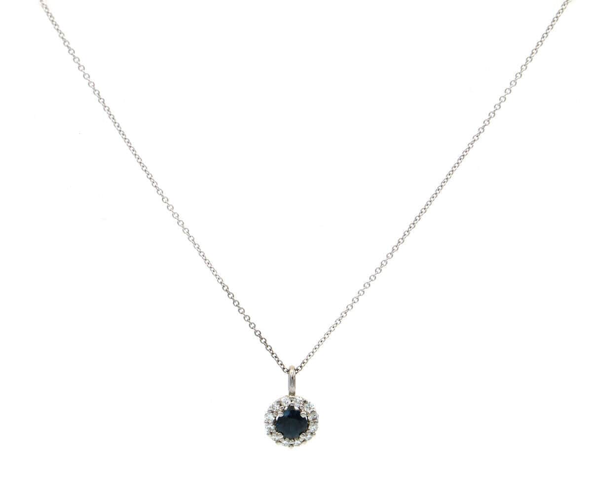 0.70ct Round Sapphire and 0.50ctw Diamond Halo Pendant Necklace in 14K