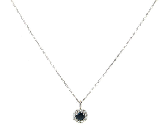 0.70ct Round Sapphire and 0.50ctw Diamond Halo Pendant Necklace in 14K