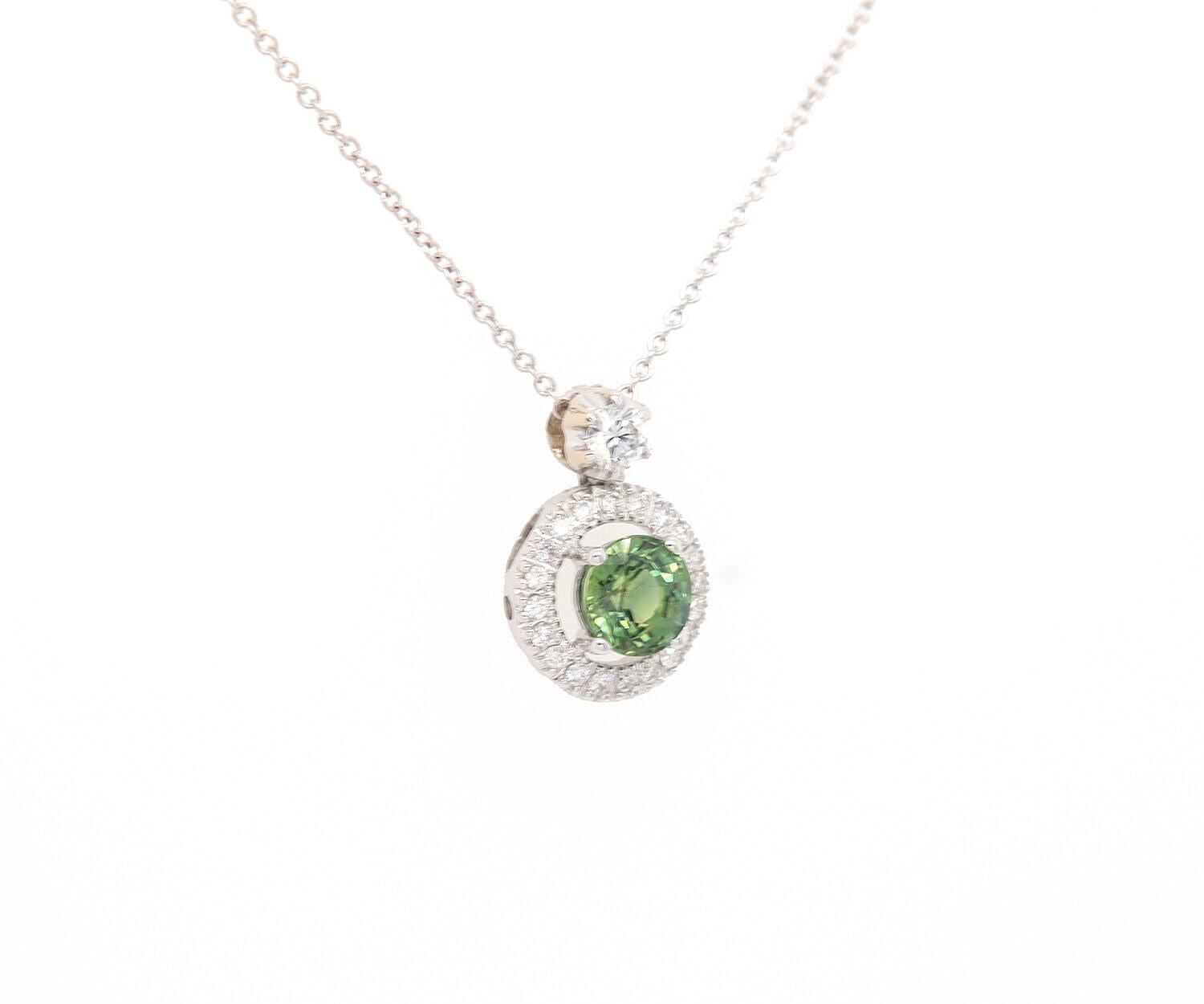 0.75ct Green Tourmaline and 0.25ctw Diamond Halo Pendant Necklace in 18K