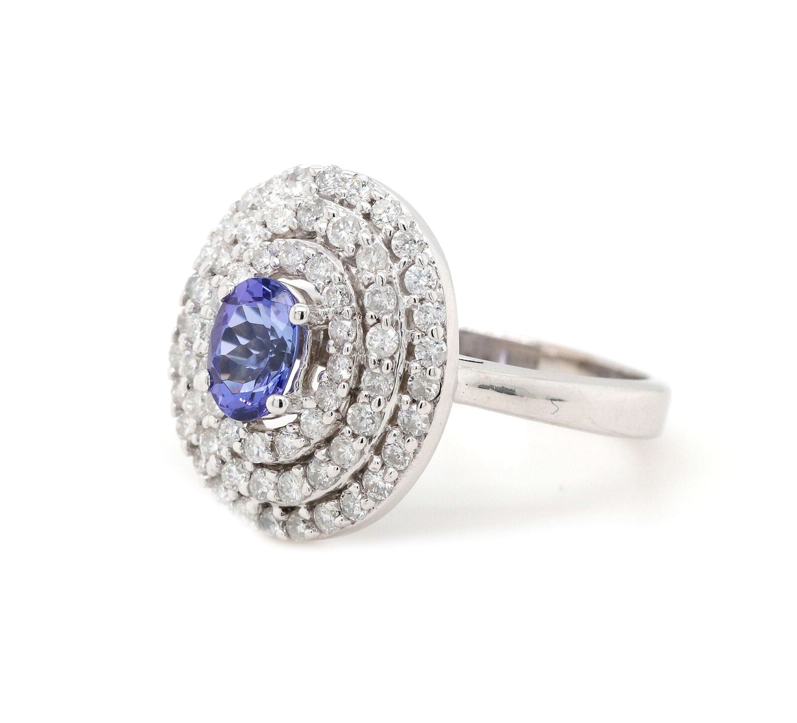 0.88ct Oval Tanzanite and 1.50ctw Diamond Triple Frame Ring in 14K