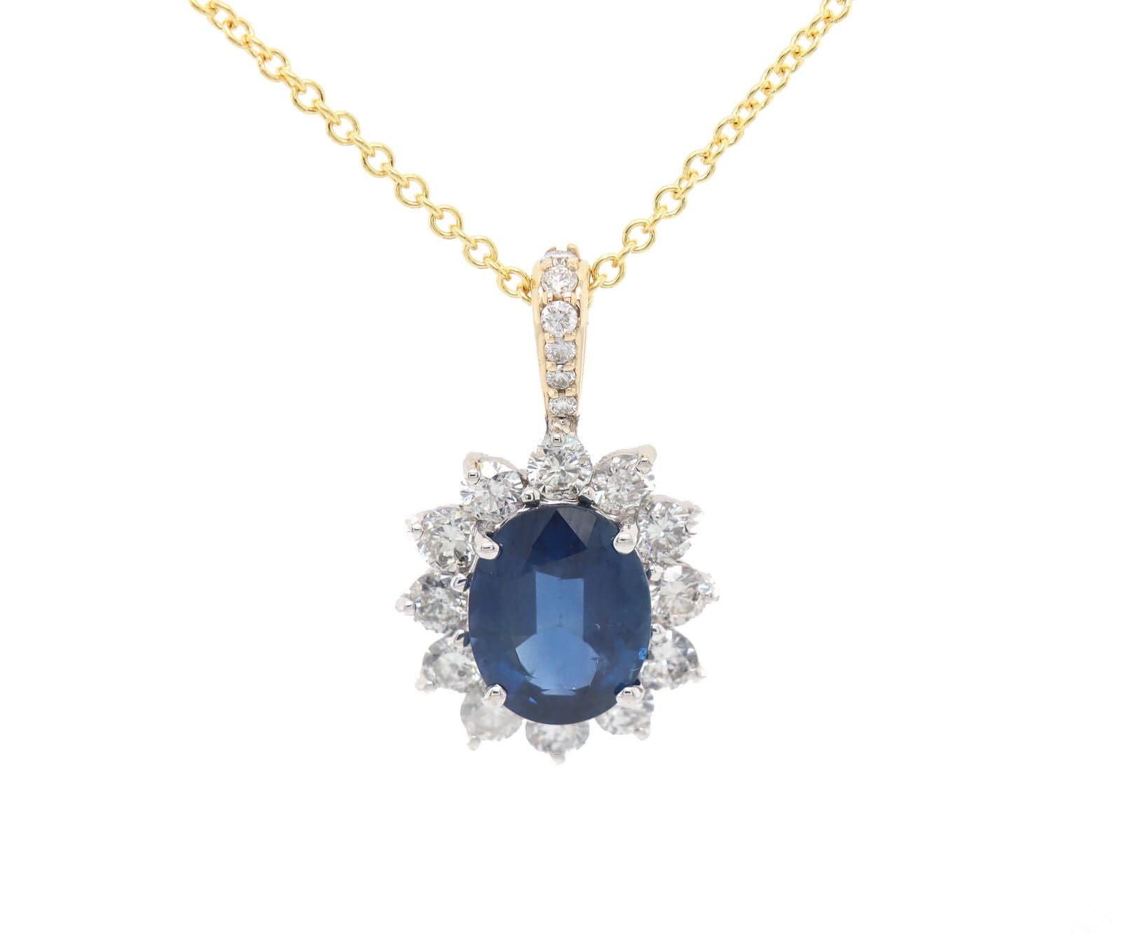 2.75ct Oval Sapphire and 0.40ctw Diamond Frame Pendant Necklace in 14K