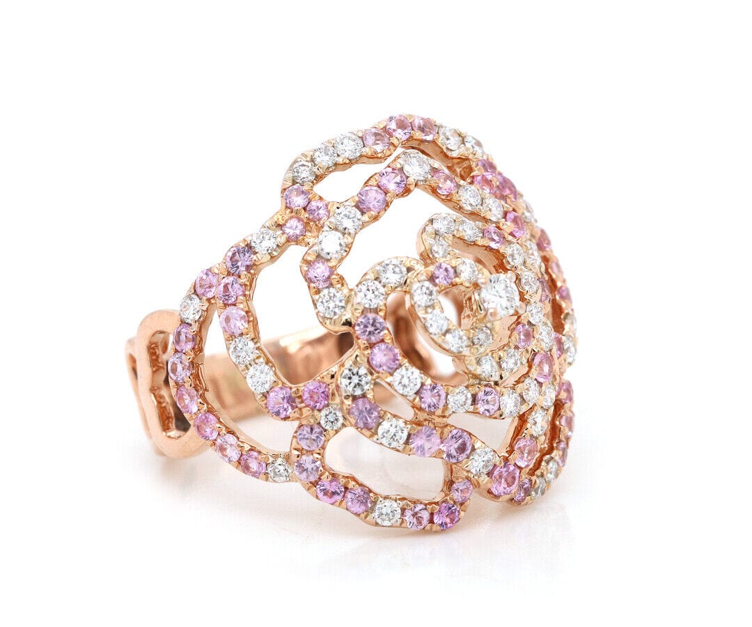 2.00ctw Pink Sapphire and 1.33ctw Diamond Flower Ring in 18K