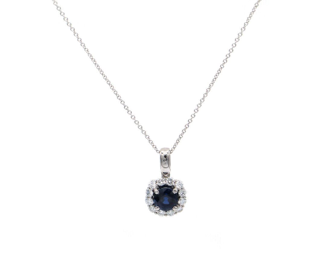 1.27ct Round Sapphire and 0.45ctw Diamond Frame Pendant Necklace in 14K