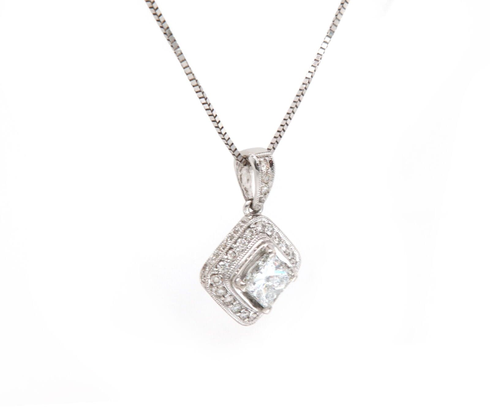 1.21ctw Princess and Round Diamond Frame Pendant Necklace in 14K