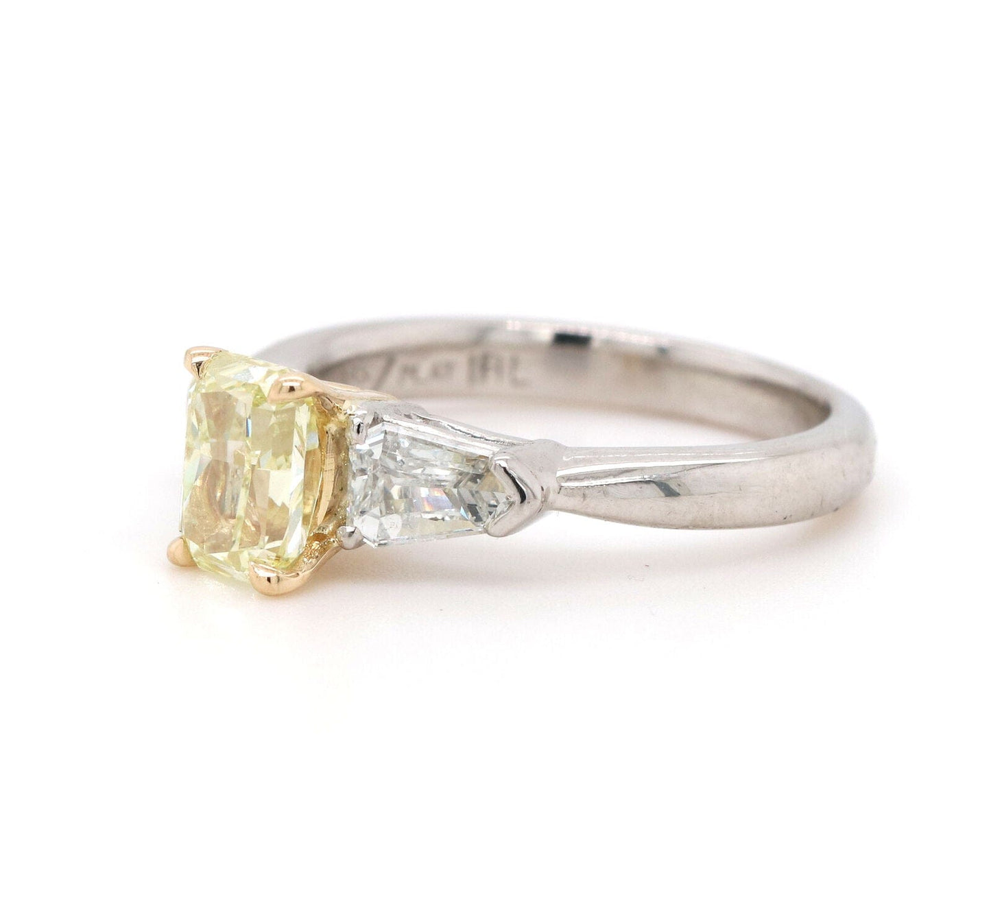 1.21ct Yellow Diamond & 0.48ctw White Diamond Engagement Ring in 18K & Platinum