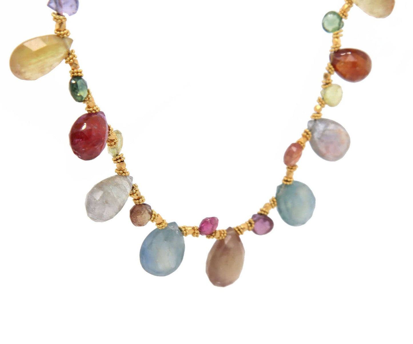 60.0ctw Multi-Color Briolette Stones Necklace in 21K