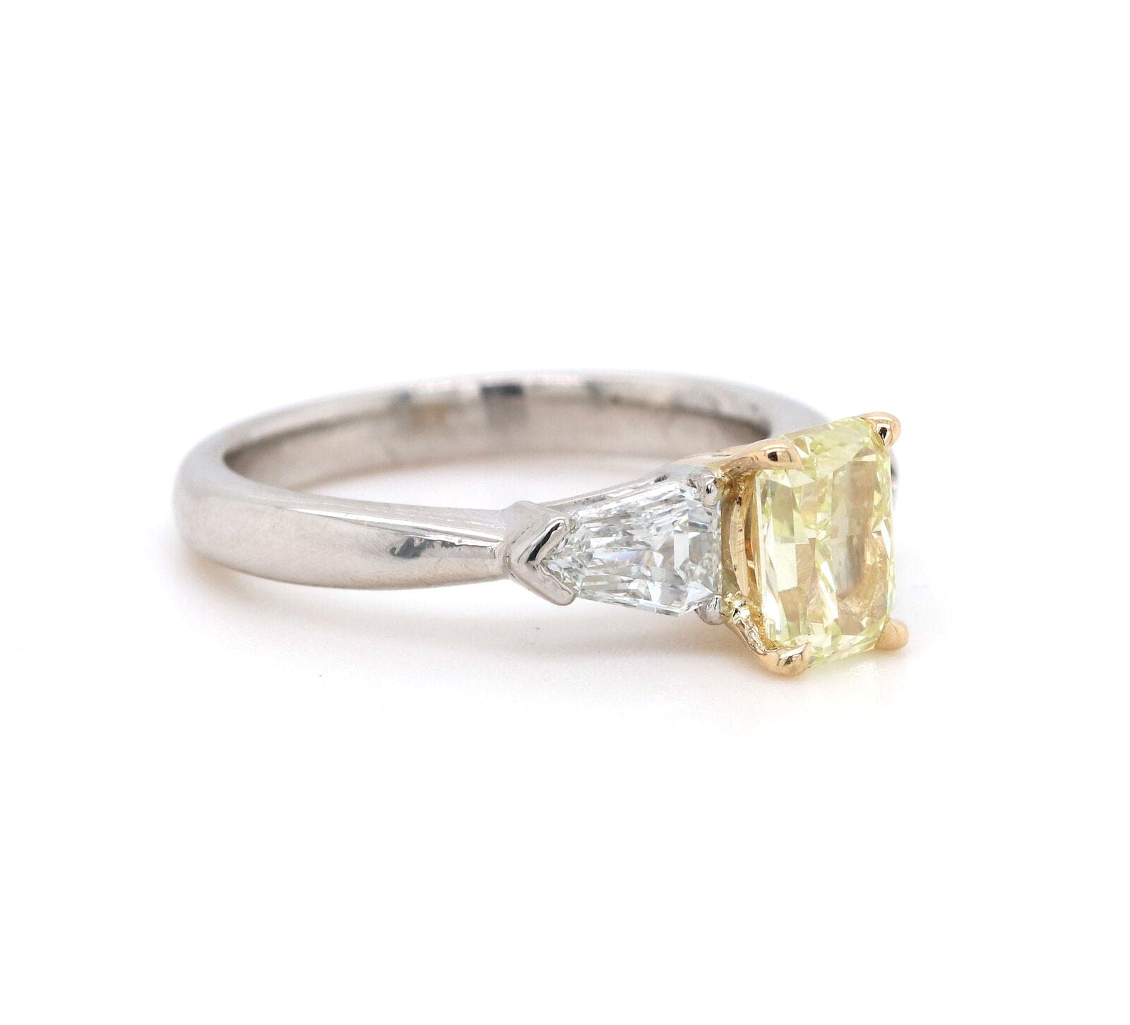 1.21ct Yellow Diamond & 0.48ctw White Diamond Engagement Ring in 18K & Platinum