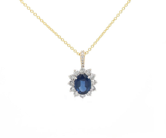 2.75ct Oval Sapphire and 0.40ctw Diamond Frame Pendant Necklace in 14K