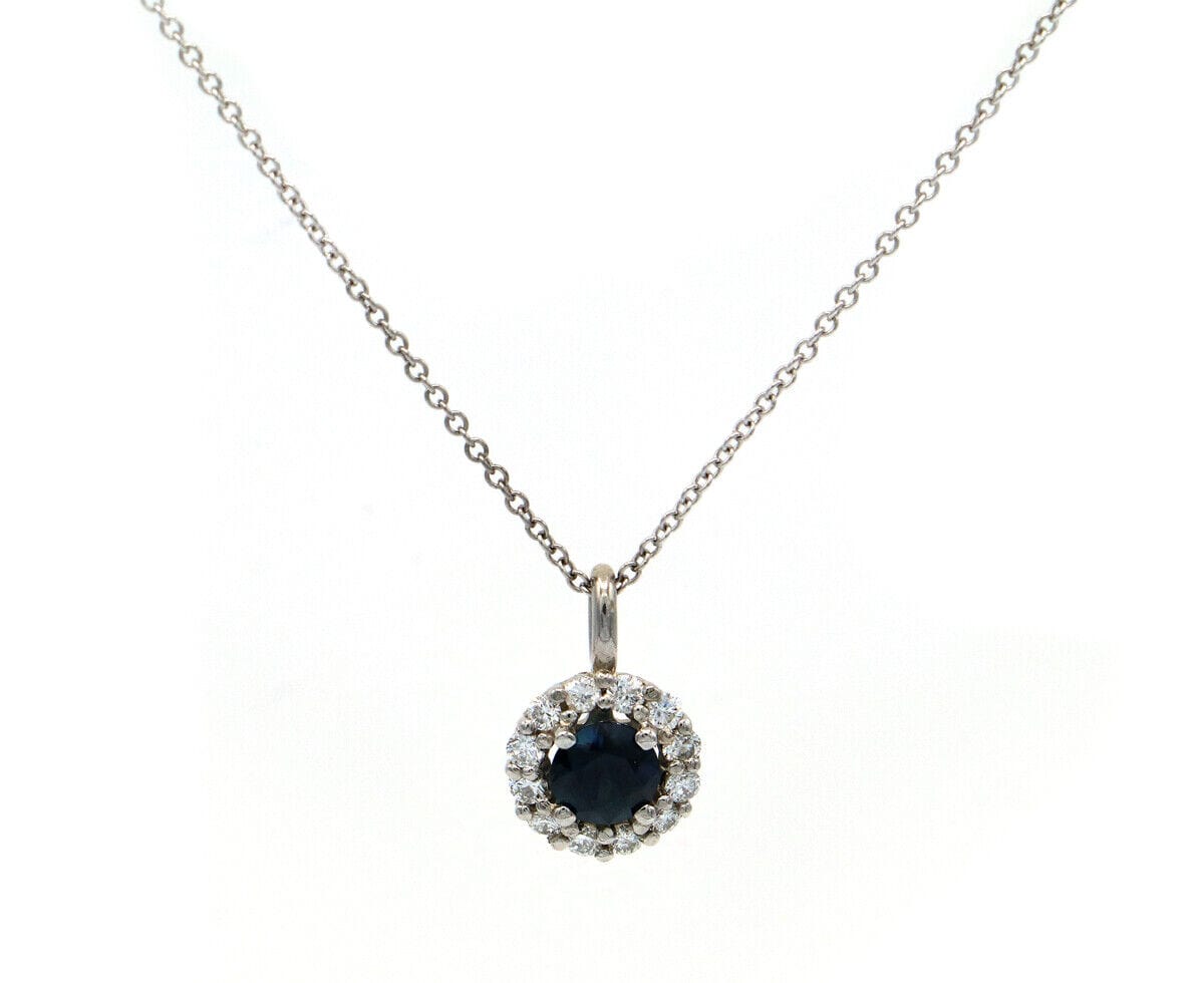 0.70ct Round Sapphire and 0.50ctw Diamond Halo Pendant Necklace in 14K