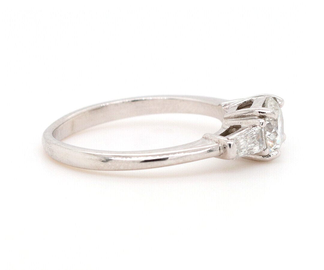 0.96ctw Round and Tapered Baguette Three Stone Engagement Ring in 14K