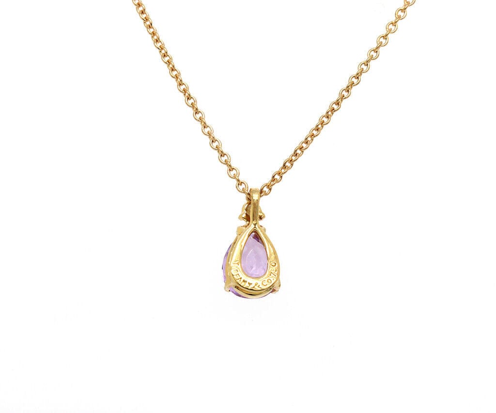 Tiffany & Co. 1.86ct Pear Cut Purple Sapphire and Diamond Pendant Necklace 18K