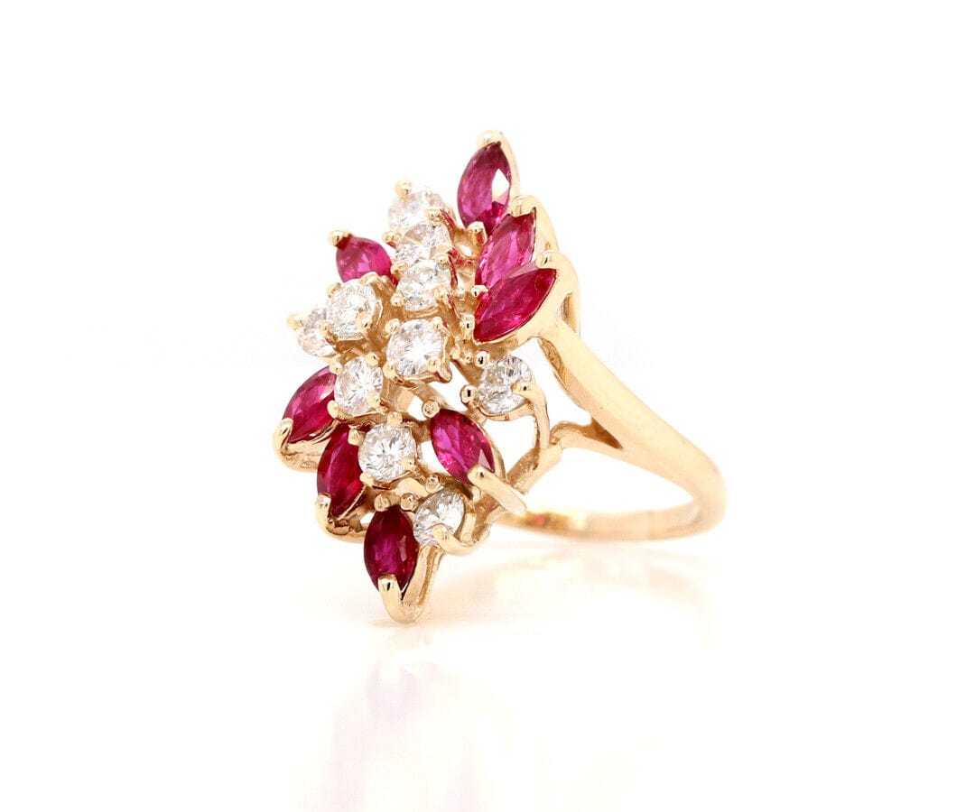 1.25ctw Marquise Ruby and 1.00ctw Diamond Spray Cocktail Ring in 14K