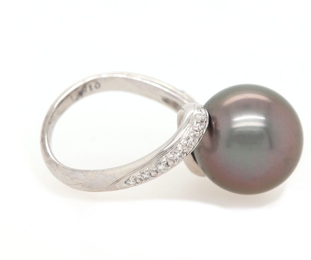 12.50MM Cultured Tahitian Pearl and 0.15ctw Diamond Bypass Ring in 18K