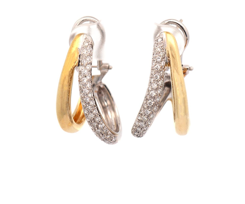 1.00ctw Pave Diamond Two Tone Loop Earrings in 18K