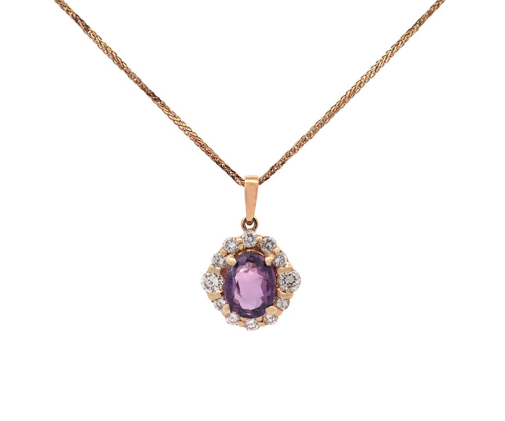 1.98ct Oval Purple Sapphire and 0.25ctw Diamond Frame Pendant Necklace in 14K