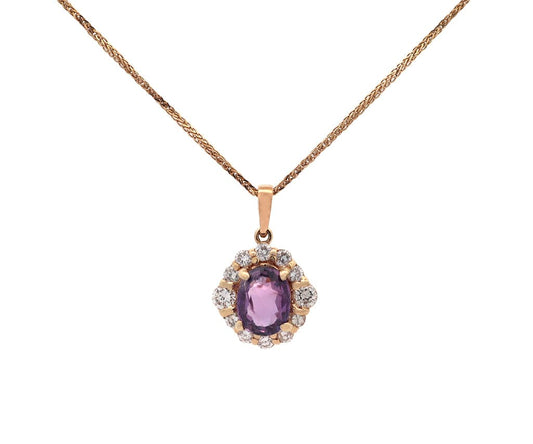 1.98ct Oval Purple Sapphire and 0.25ctw Diamond Frame Pendant Necklace in 14K