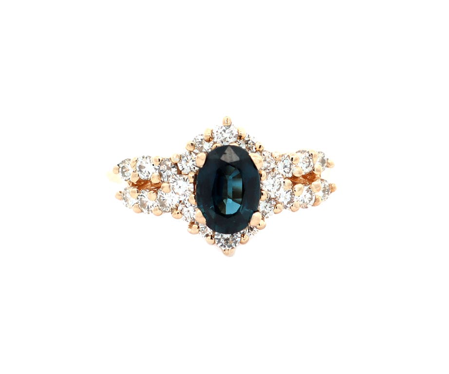 1.10ct Oval Sapphire and 0.45ctw Diamond Frame Ring in 14K