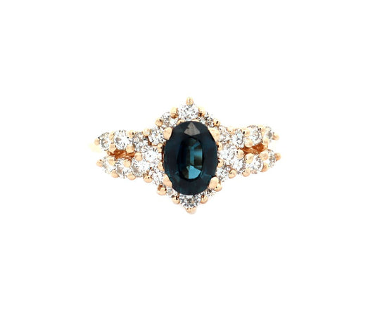 1.10ct Oval Sapphire and 0.45ctw Diamond Frame Ring in 14K