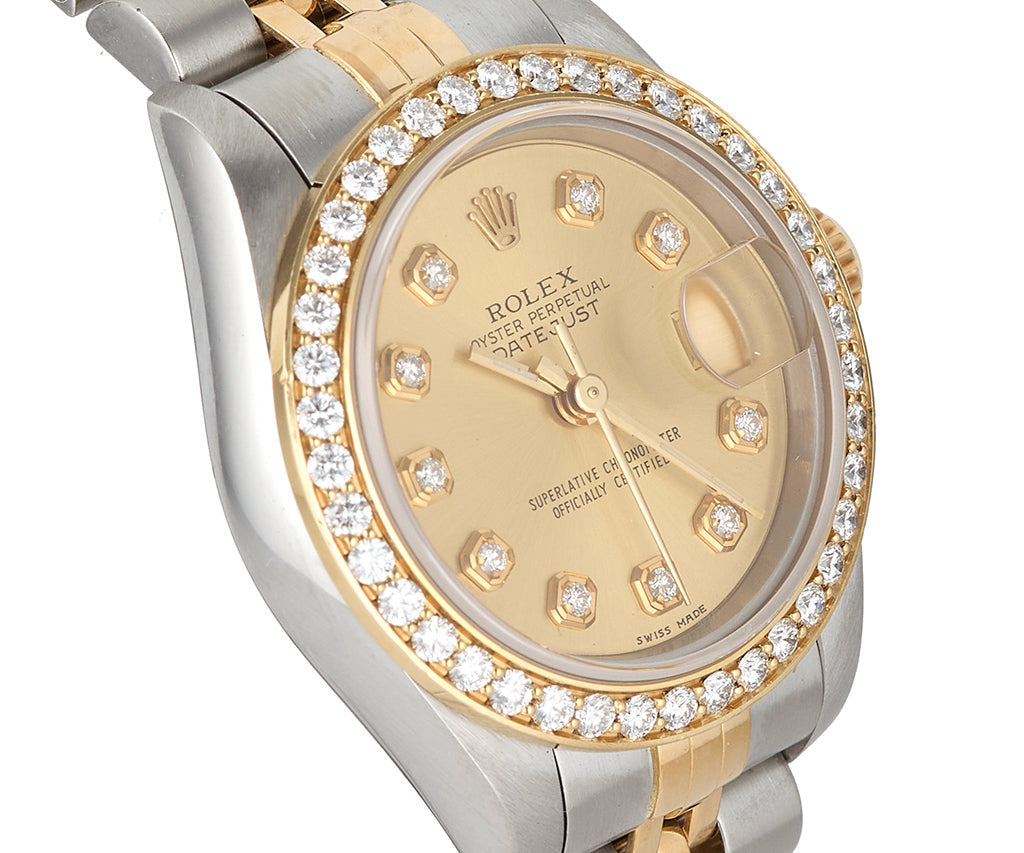 2000 Rolex Datejust 79173 26MM Aftermarket Champagne Diamond Dial Ladies Watch