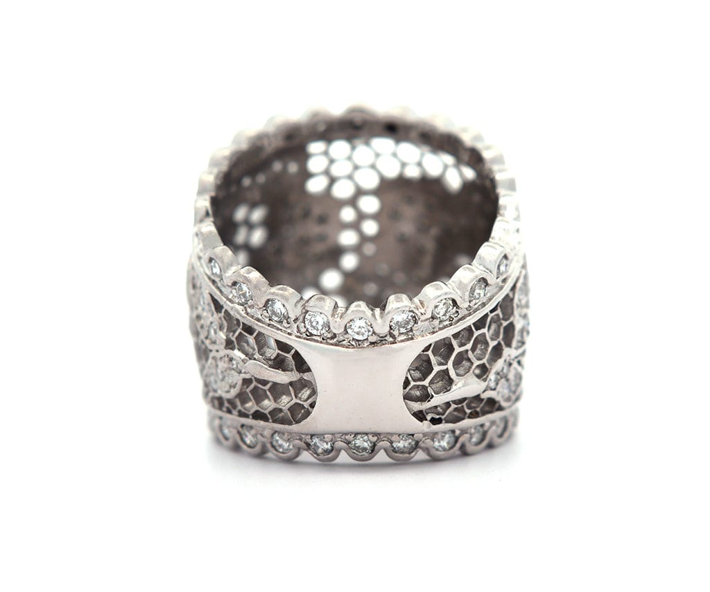 1.00ctw Diamond Flower Honeycomb Wide Band Ring in 18K