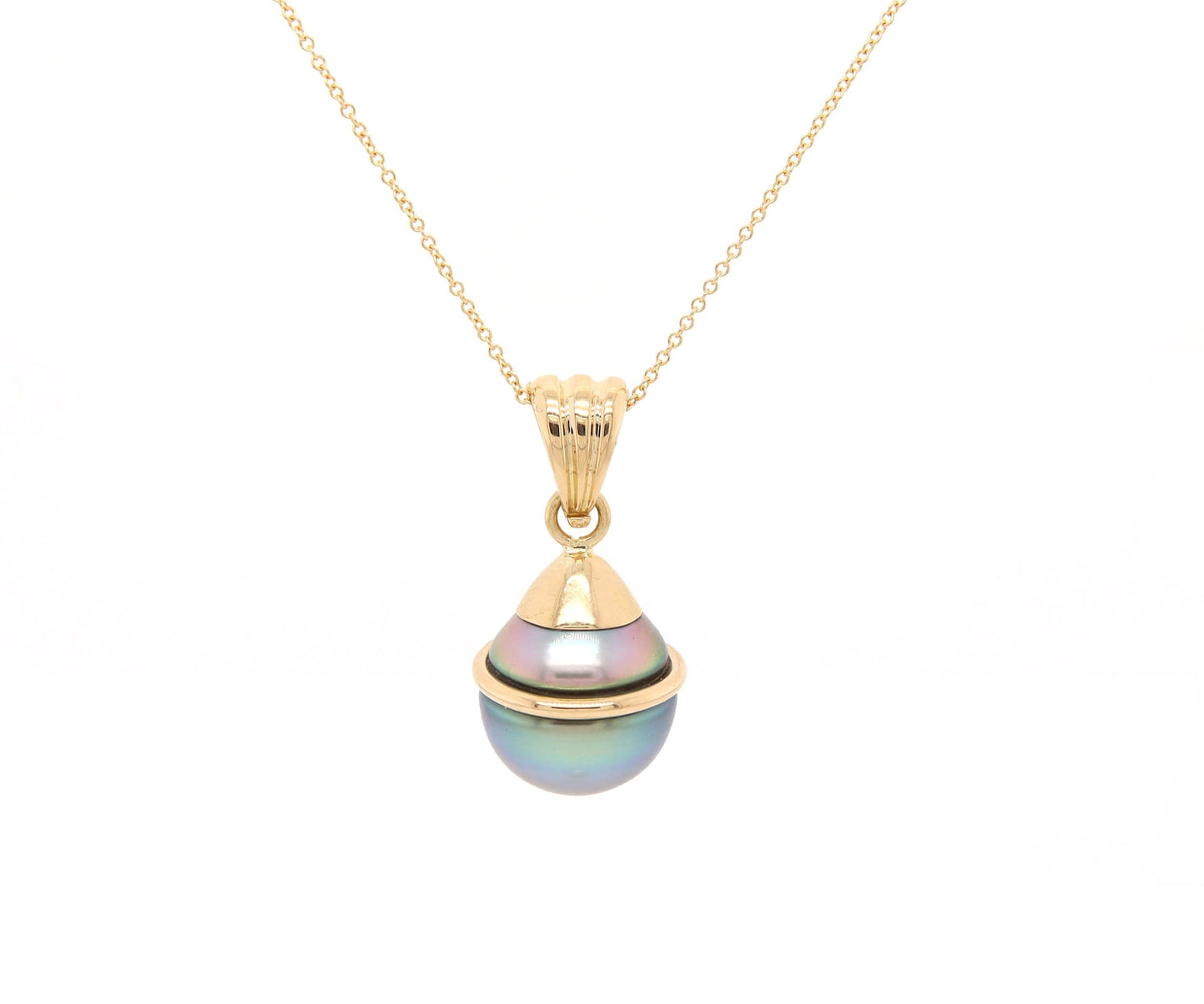 14.0MM Grey Cultured Tahitian Pearl Pendant Necklace in 18K