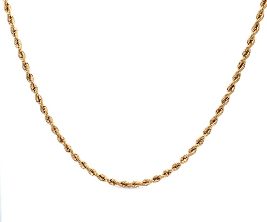 3.0MM Polished Twisted Silk Rope Chain Necklace in 14K