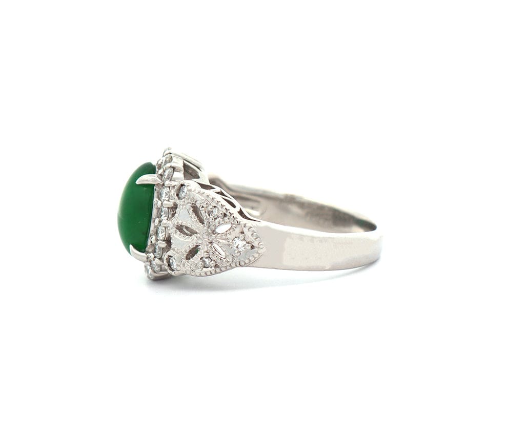 2.05ct Jade and 0.50ctw Diamond Frame Milgrain Heirloom Ring in Platinum