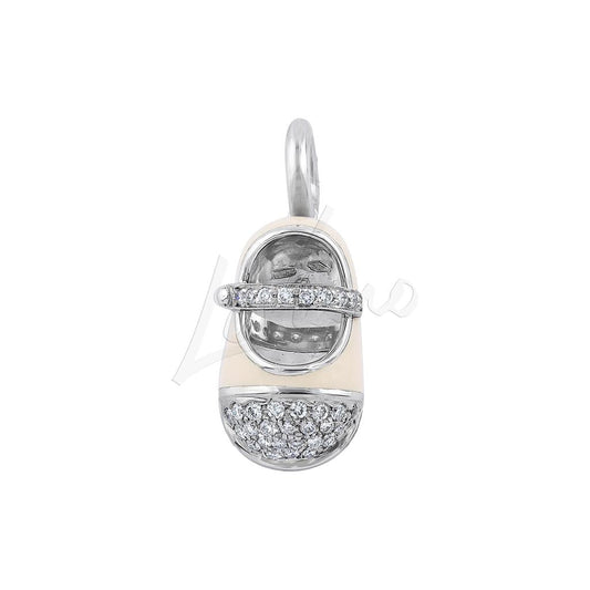 Aaron Basha 18K White Gold, Pink Enamel Diamond Baby Shoe Charm