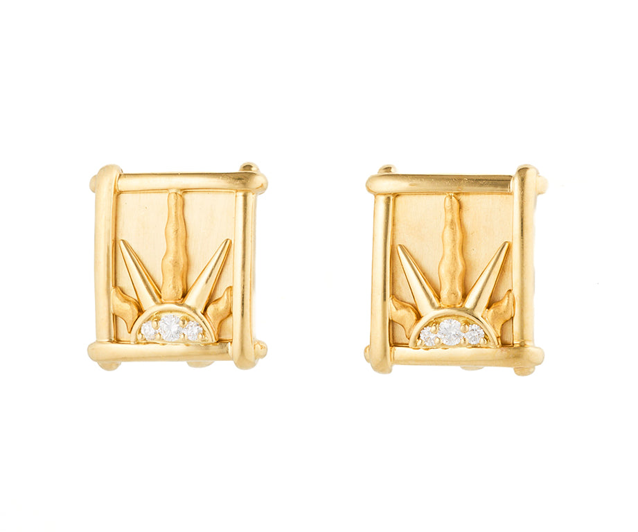 0.35ctw Diamond Sunrise Rectangle Shaped Clip On Earrings in 18K