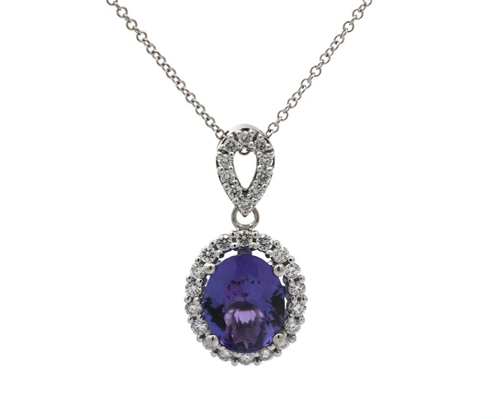 2.38ct Oval Tanzanite and 0.50ctw Diamond Frame Pendant Necklace in 14K