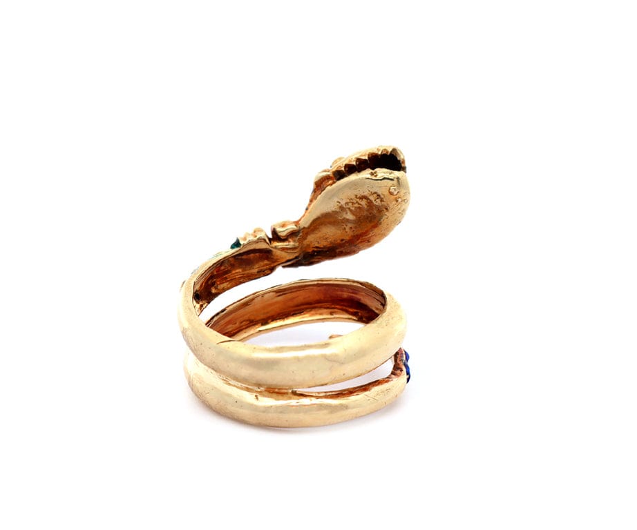 Vintage Victorian Enamel Coiled Snake Ring in 14K