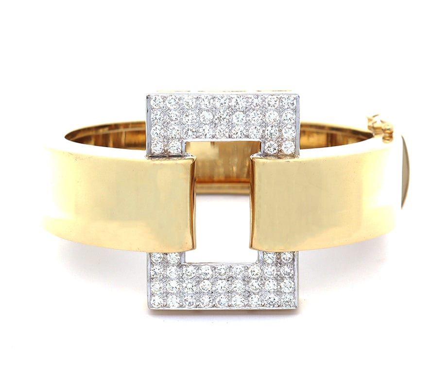 2.00ctw Diamond Rectangle Frame Wide Bangle Bracelet in 18K