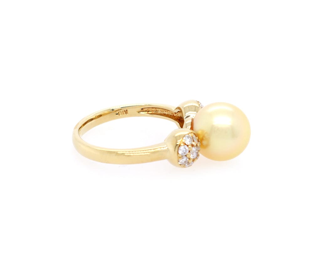 9.0MM Golden South Sea Pearl and 0.30ctw Diamond Ring in 18K