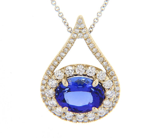 3.00ct Oval Tanzanite and 0.75ctw Diamond Double Frame Pendant Necklace in 18K