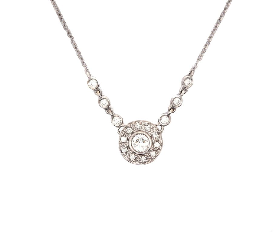 0.40ctw Round Diamond Halo Pendant Necklace in 14K