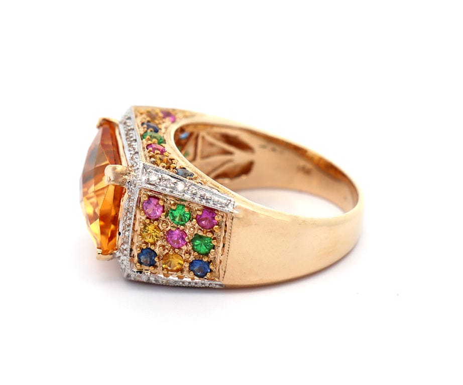 8.0ct Citrine Multi Gemstone and 0.15ctw Diamond Frame Ring in 14K