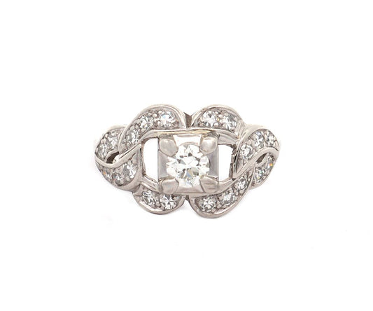 0.73ctw European and Single Cut Diamond Loop Ring in Platinum