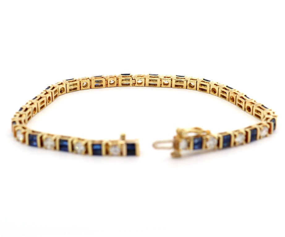 3.00ctw Baguette Sapphires and 2.50ctw Round Diamond Bracelet in 18K