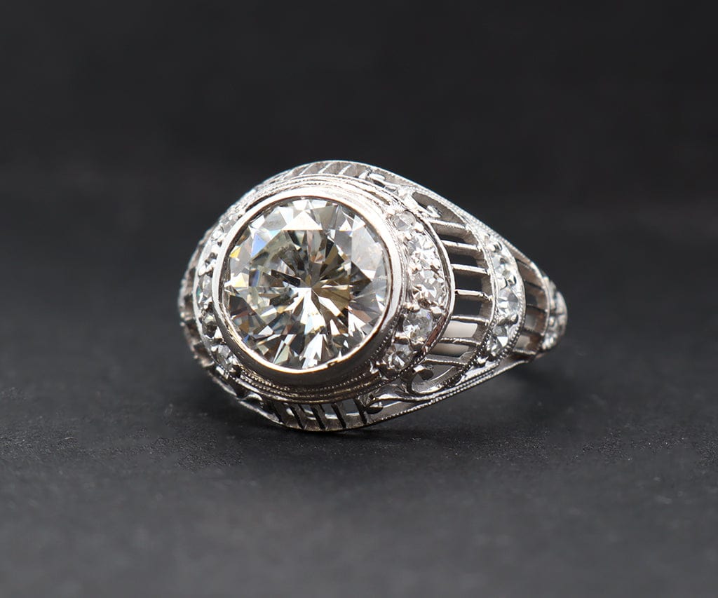 Vintage 3.00ctw Round Diamond Art Deco Filigree Dome Engagement Ring in Platinum