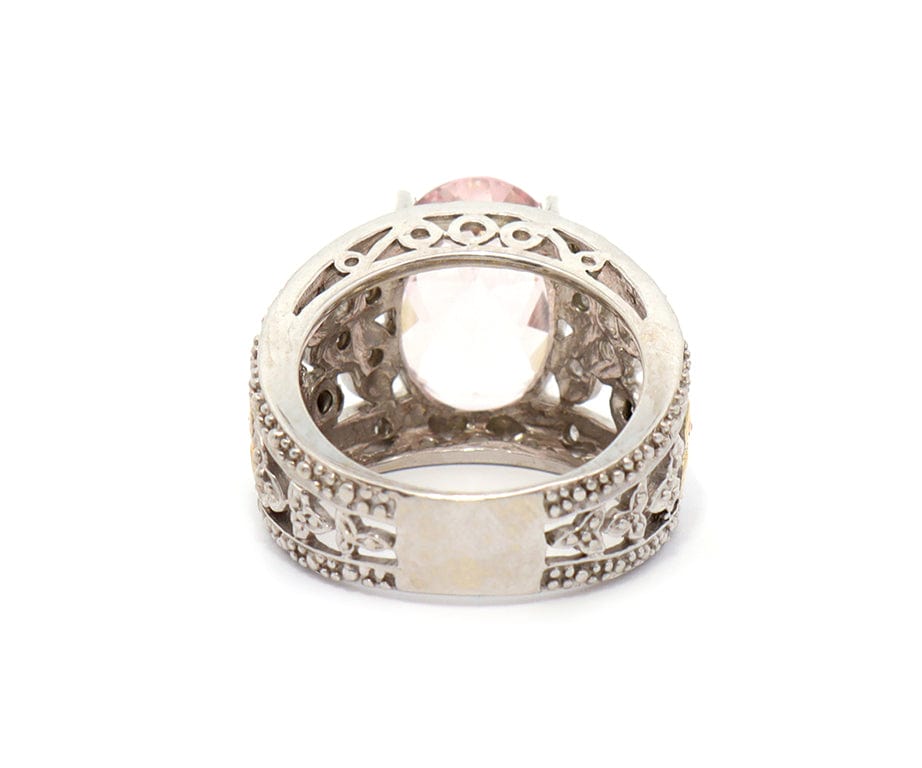 5.0ct Morganite and 0.15ctw Diamond Two Tone Filigree Ring in 14K