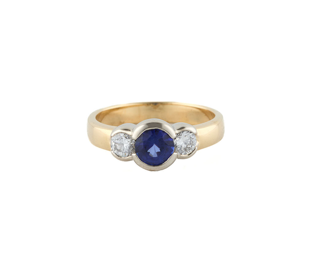 0.80ct Sapphire and 0.70ctw Diamond Three Stone Ring in 18K