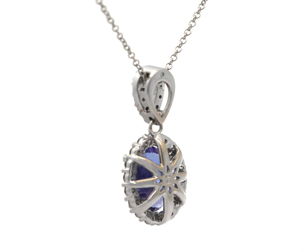 2.38ct Oval Tanzanite and 0.50ctw Diamond Frame Pendant Necklace in 14K