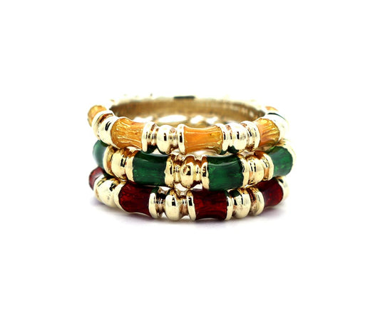 Vintage Martine Enamel Stacking Band Ring Set in 18K