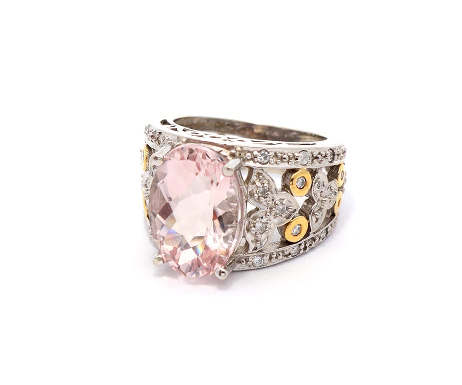 5.0ct Morganite and 0.15ctw Diamond Two Tone Filigree Ring in 14K