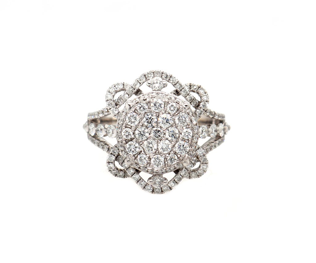 1.47ctw Diamond Cluster Swirl Frame Ring in 18K