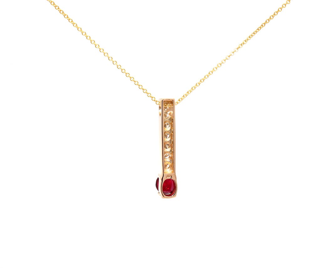 0.40ctw Diamond and 0.75ct Red Spinel Stick Pendant Necklace in 14K