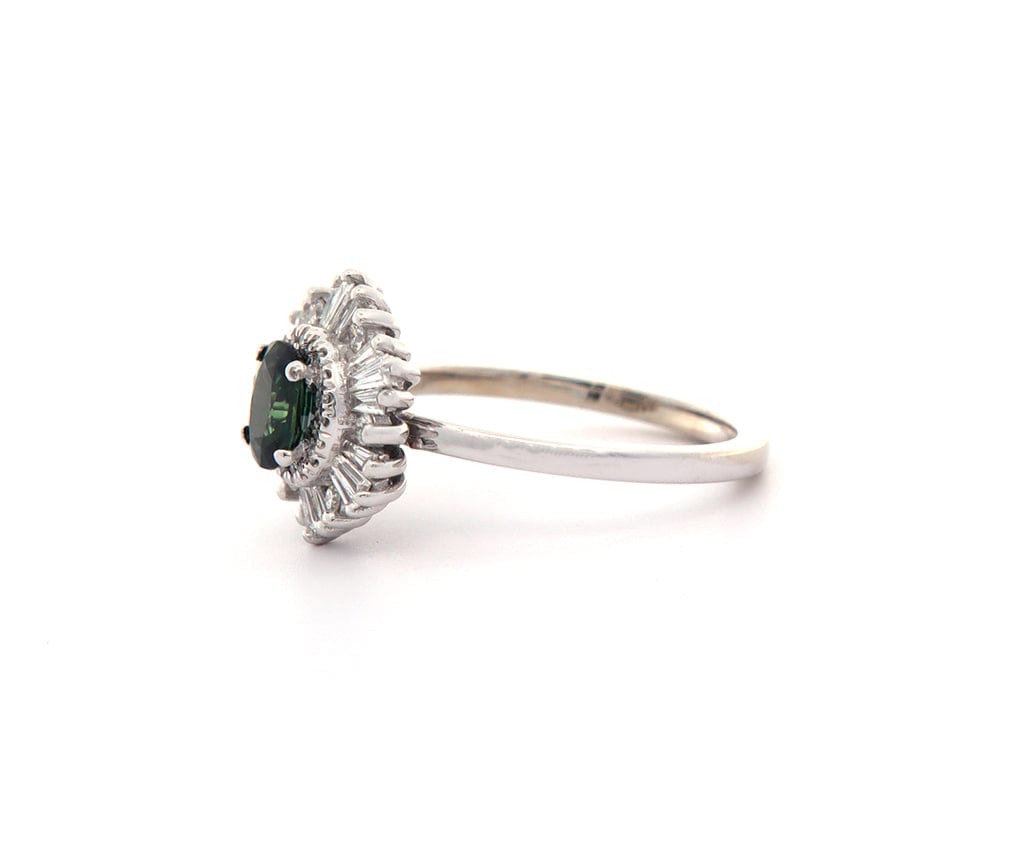 0.73ct Oval Green Tourmaline and 0.33ctw Diamond Frame Ring in 14K