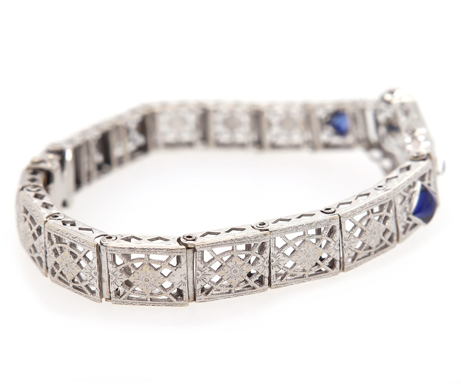 Vintage 0.50ct Old European Cut Diamond and Synthetic Sapphire Bracelet in 14K